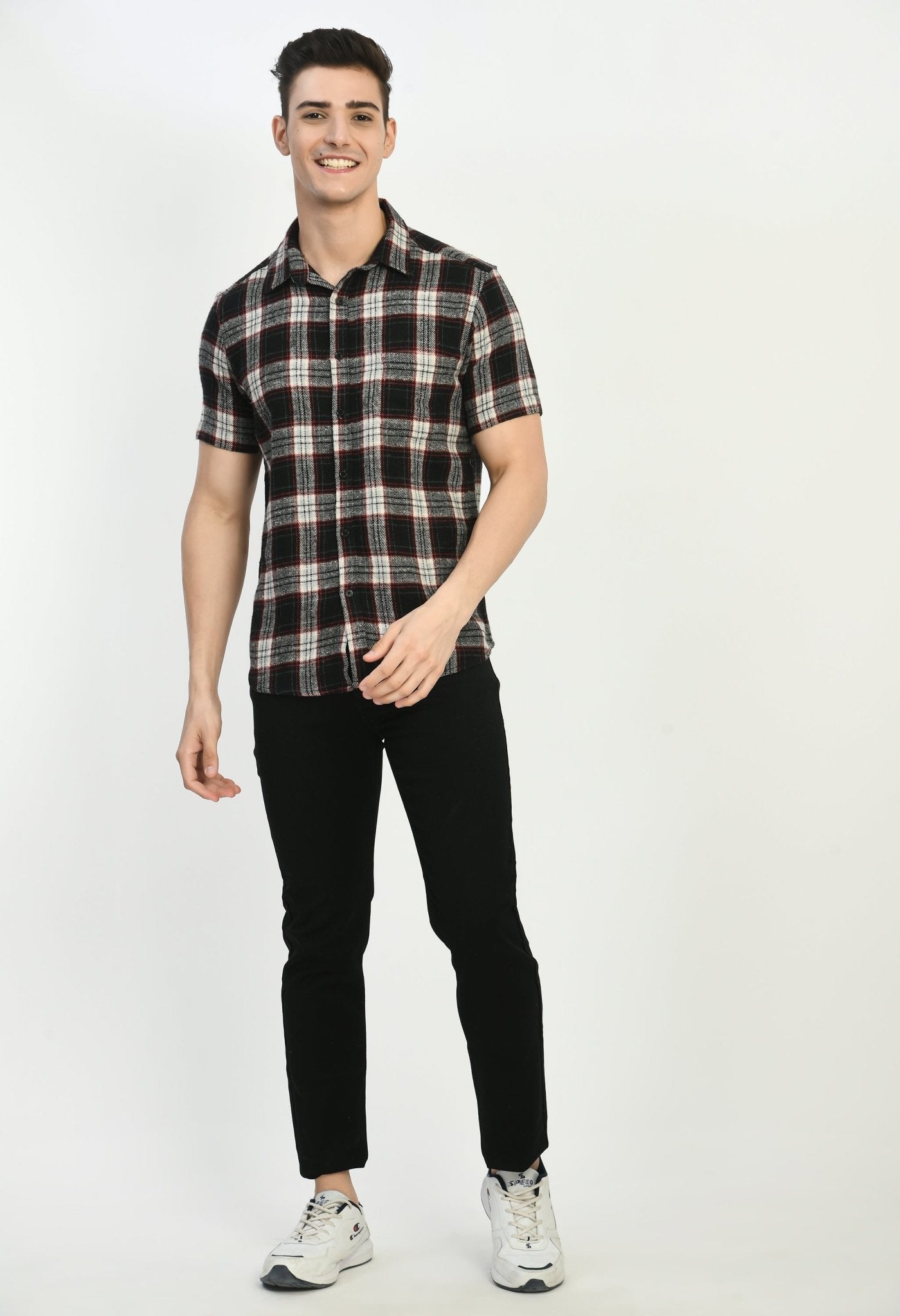 Men's Half Sleeves R&B Flannel Shirt - RueCollections