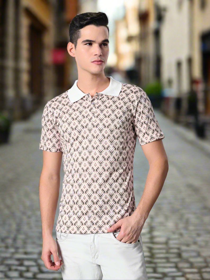 Men's Knitted Printed Polo T-shirt - RueCollections