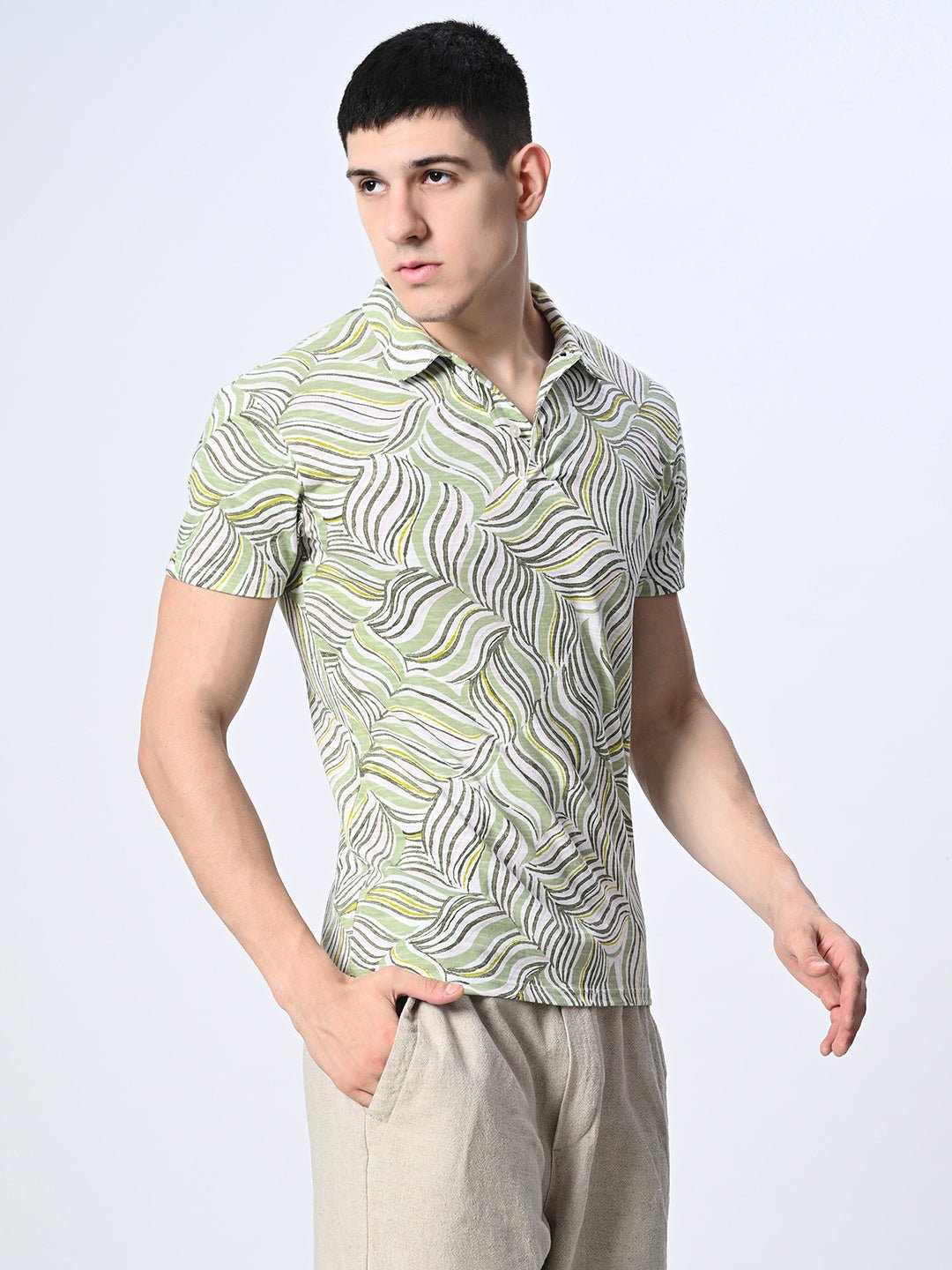 Men's Knitted Printed Polo T-shirt - RueCollections