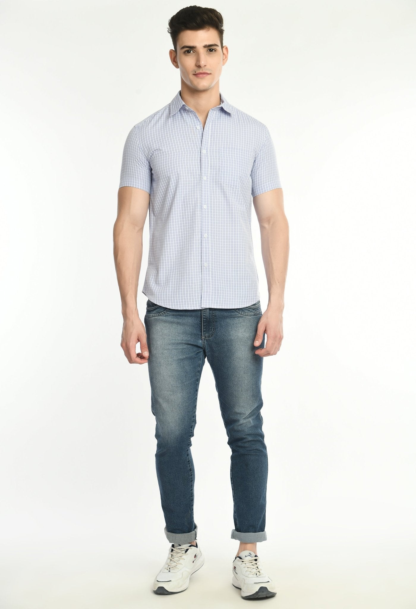 Men's PV Half Sleeves Checks Shirt - RueCollections