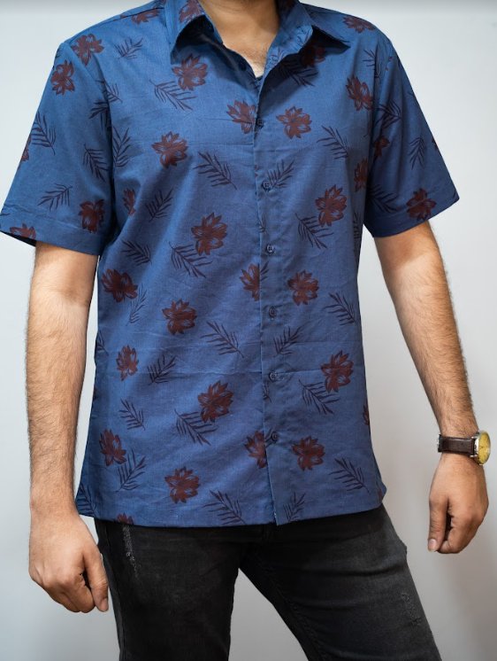 Navy Floral Printed Shirt - RueCollections