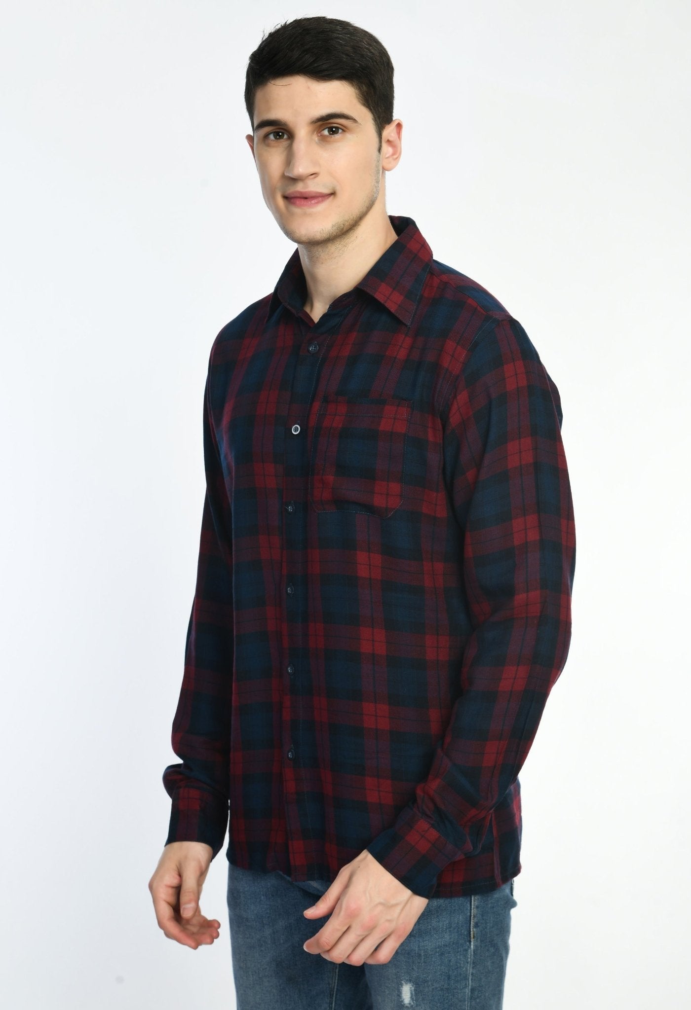 Red & Navy Checks Full Sleeves Shirt - RueCollections