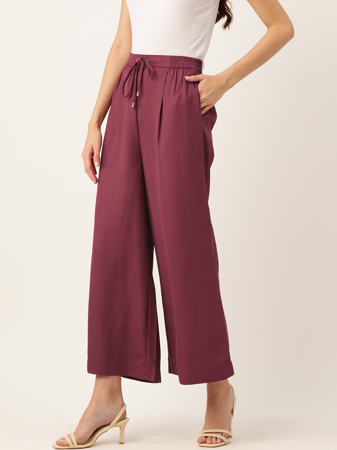 Rue Collection Maroon Relaxed Loose Fit High - Rise Pleated Culottes - RueCollections