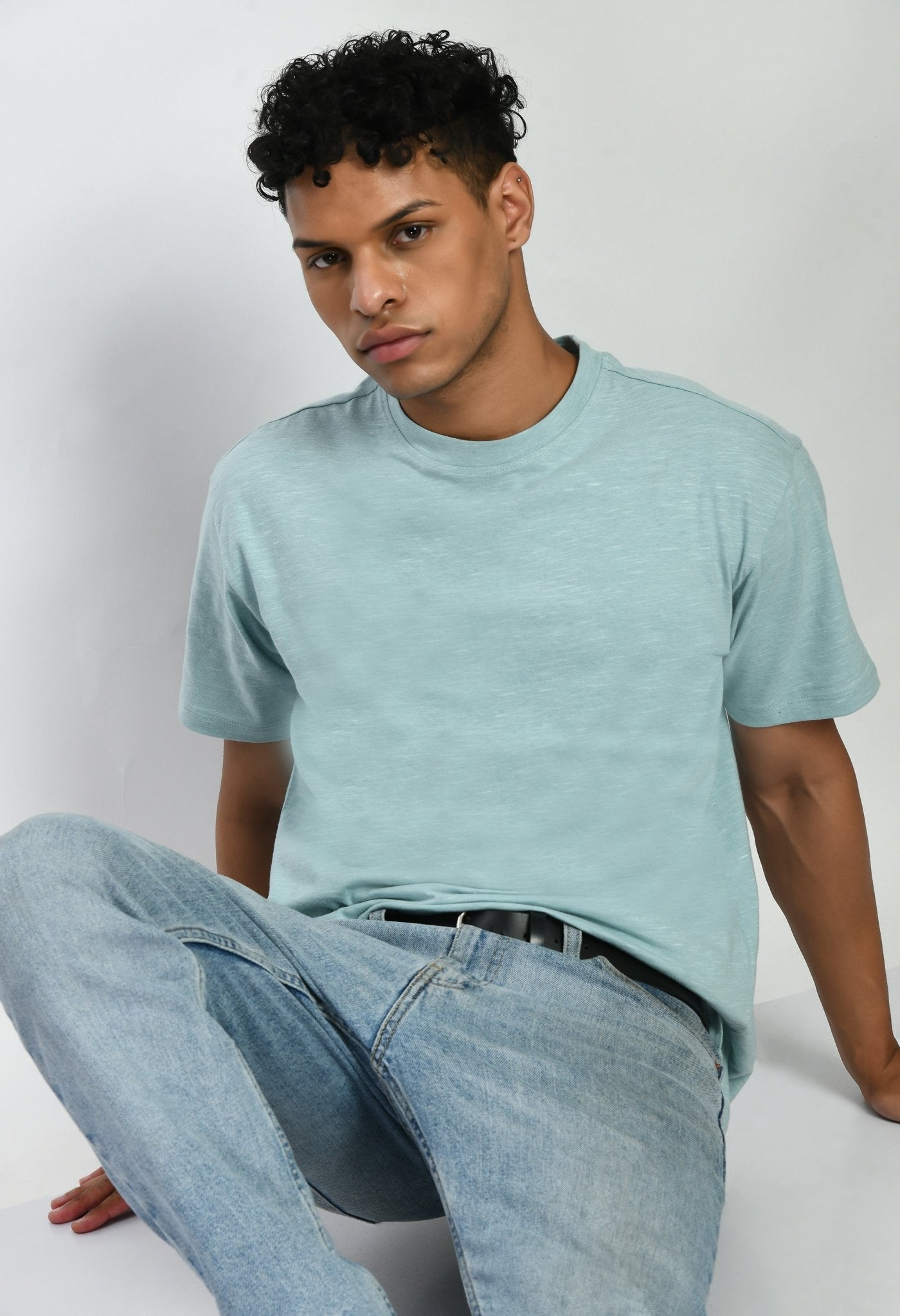 Sea Green Color Oversized T-Shirt For Men's - RueCollections