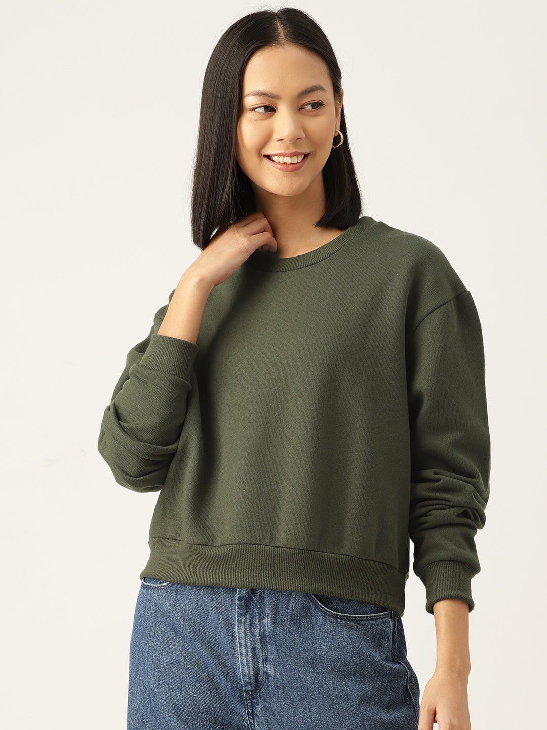 Solid Olive Green Sweatshirt - RueCollections