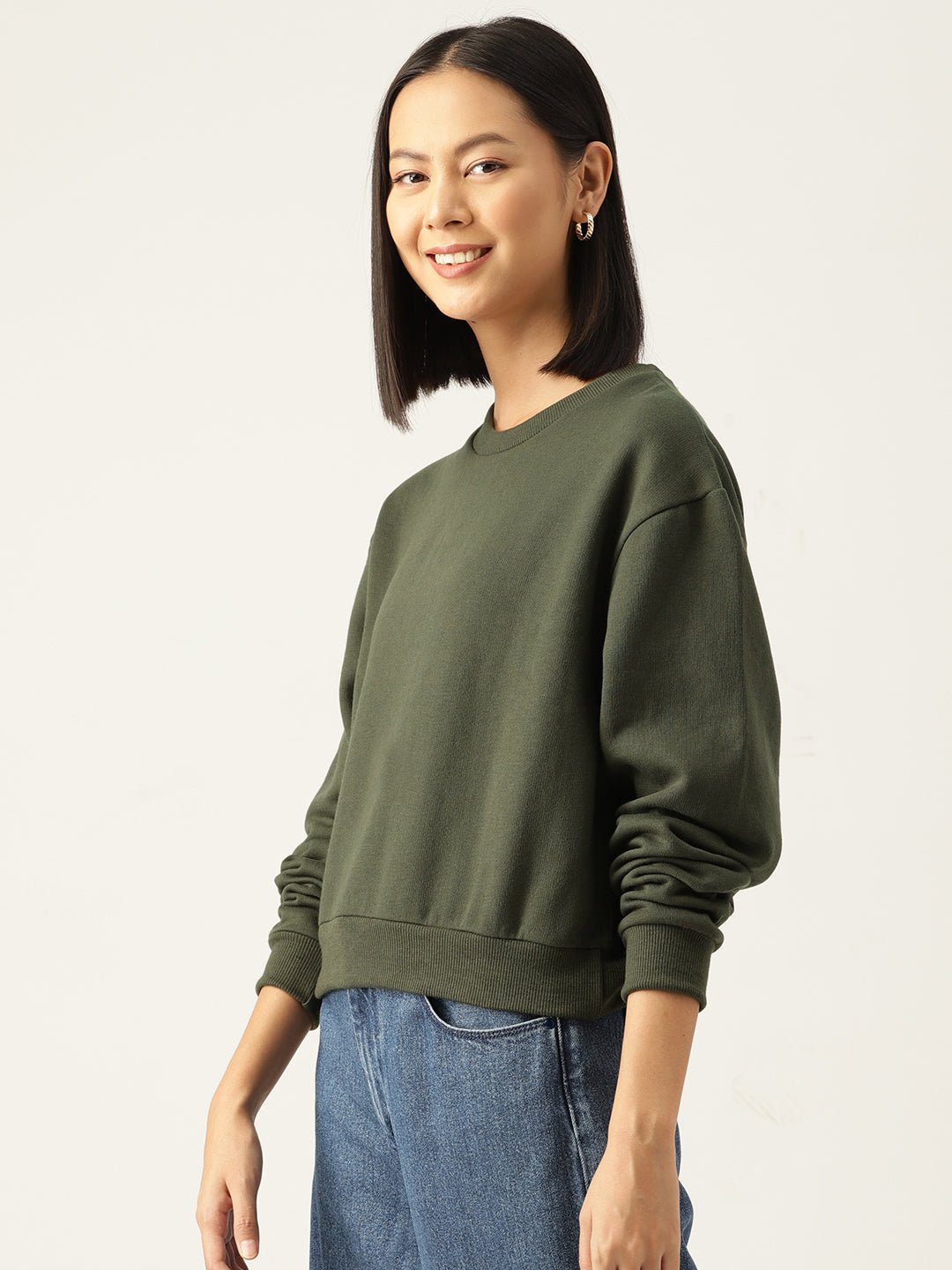 Solid Olive Green Sweatshirt - RueCollections