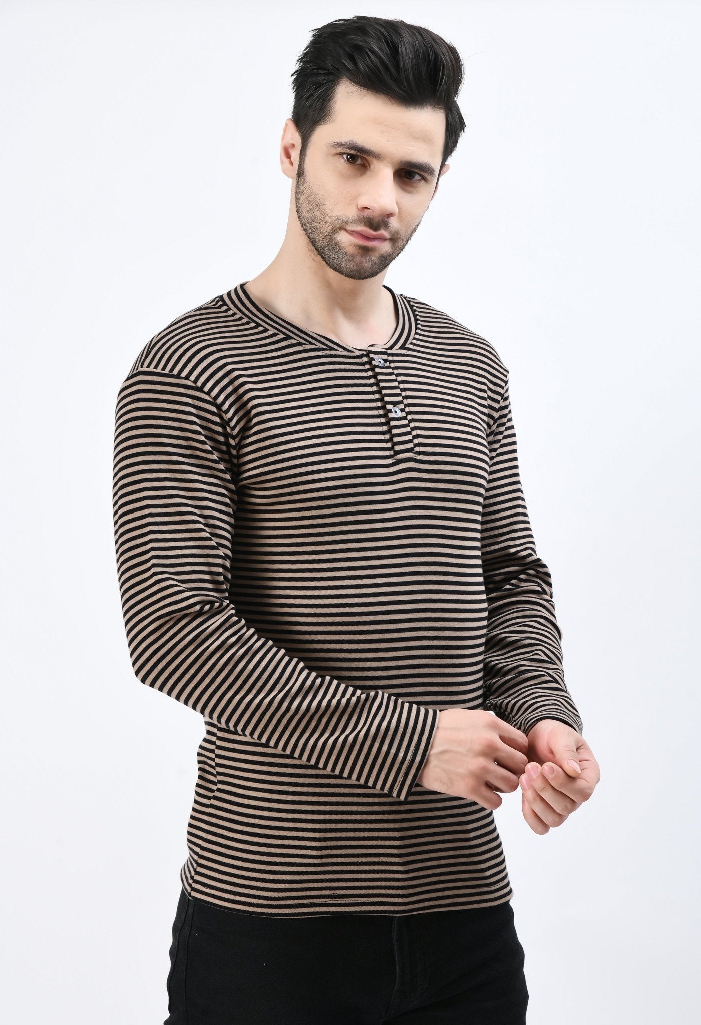 Striped Henley T-shirt - RueCollections