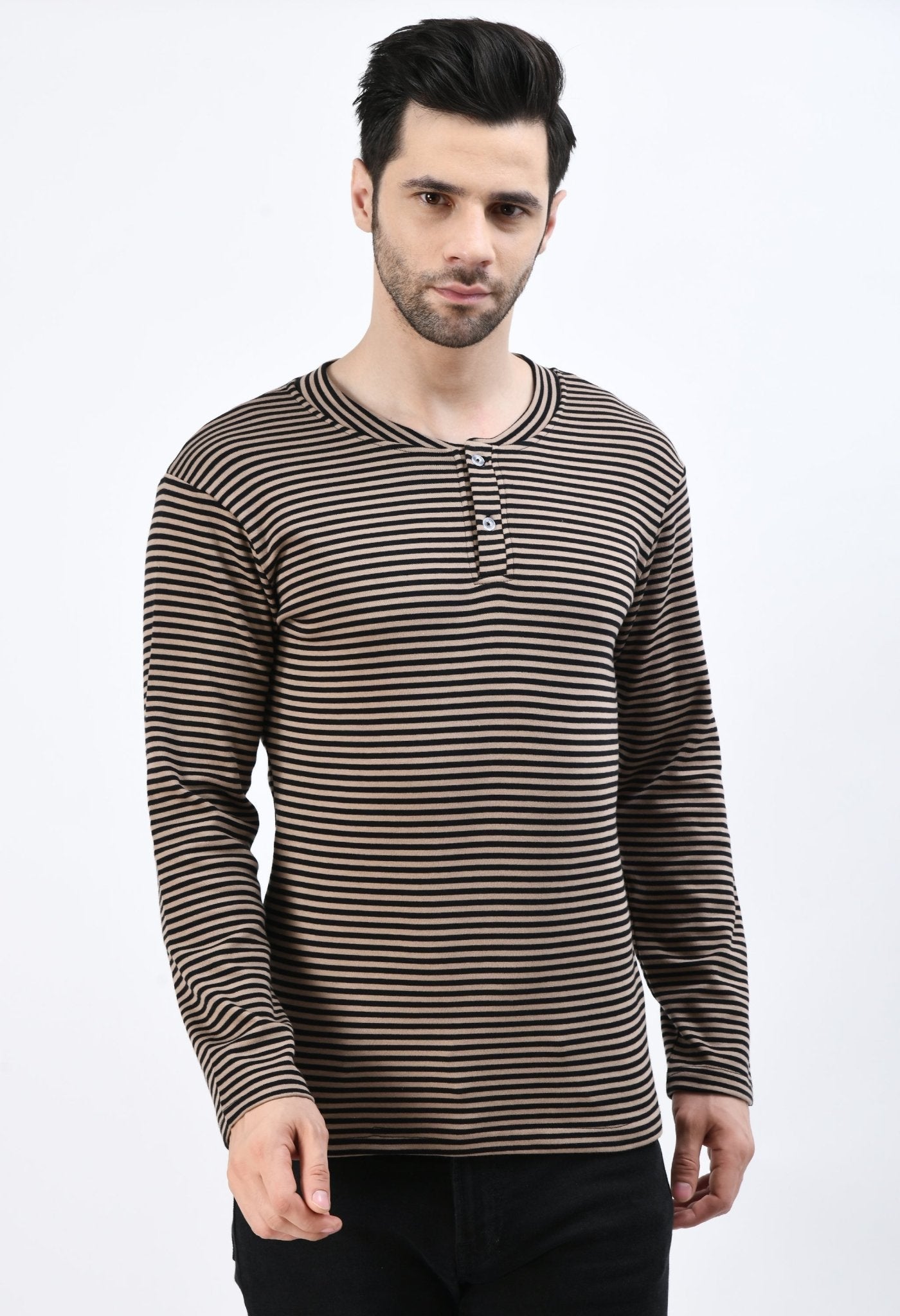 Striped Henley T-shirt - RueCollections