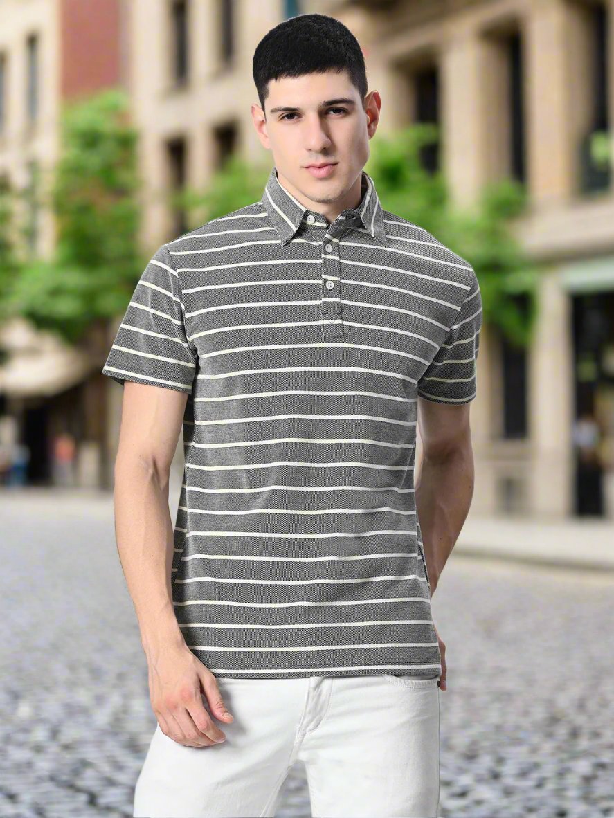 Striped Polo T-shirt - RueCollections