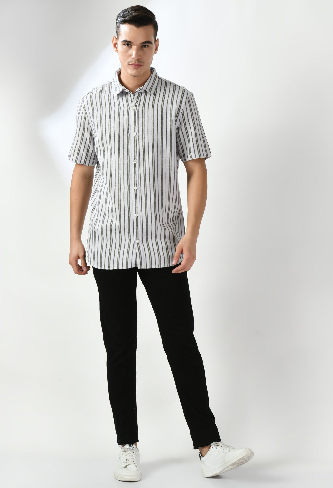 White and Charcoal Striper Shirt - RueCollections